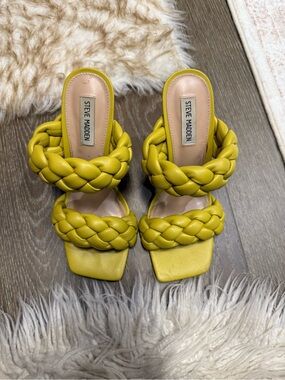 Steve Madden Braided Double Strap Yellow Heeled Sandals